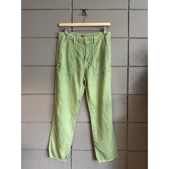Women's Mother The Shaker High-Rise Chop Crop Linen-Blend Jeans in Hedge Green - Picture 2 of 5